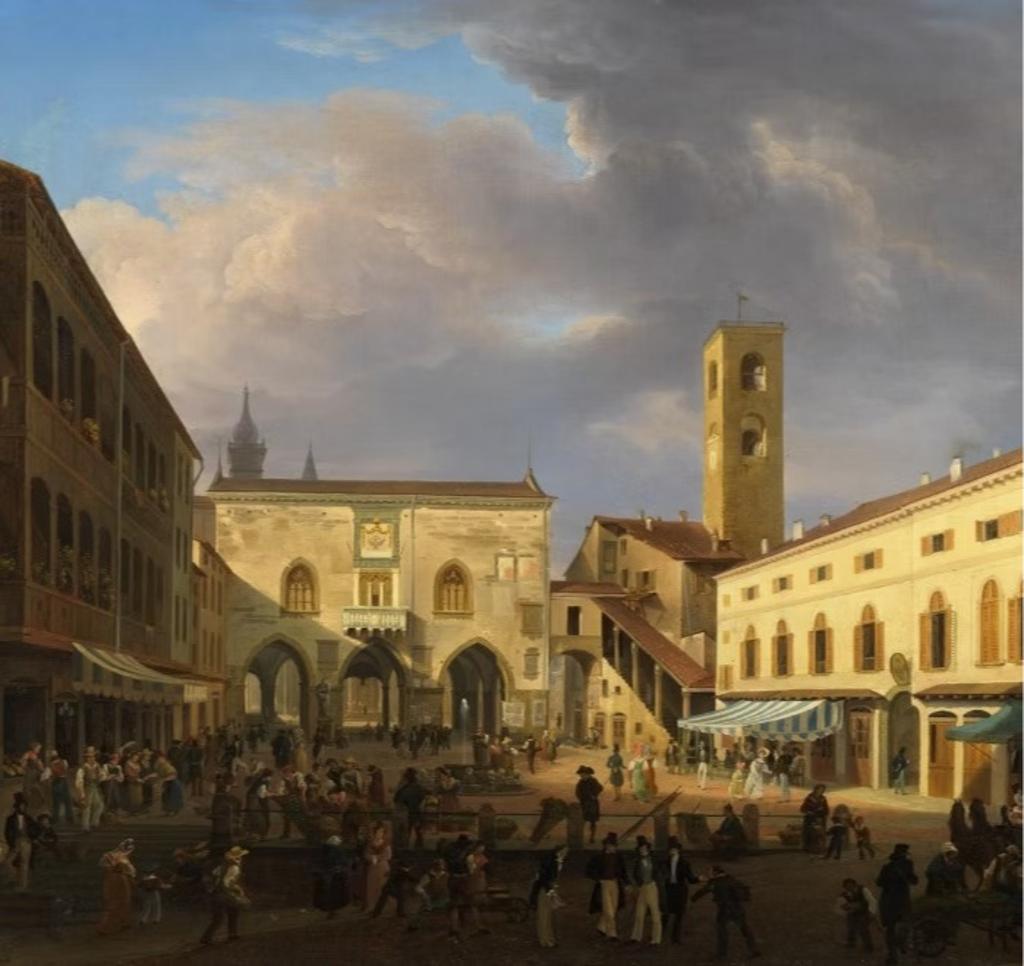 Piazza Vecchia a Bergamo Alta nel XIX secolo